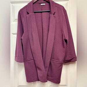 Maurices Burgundy Plus Size Textured Versa 3/4 Sleeve Blazer, Size 2